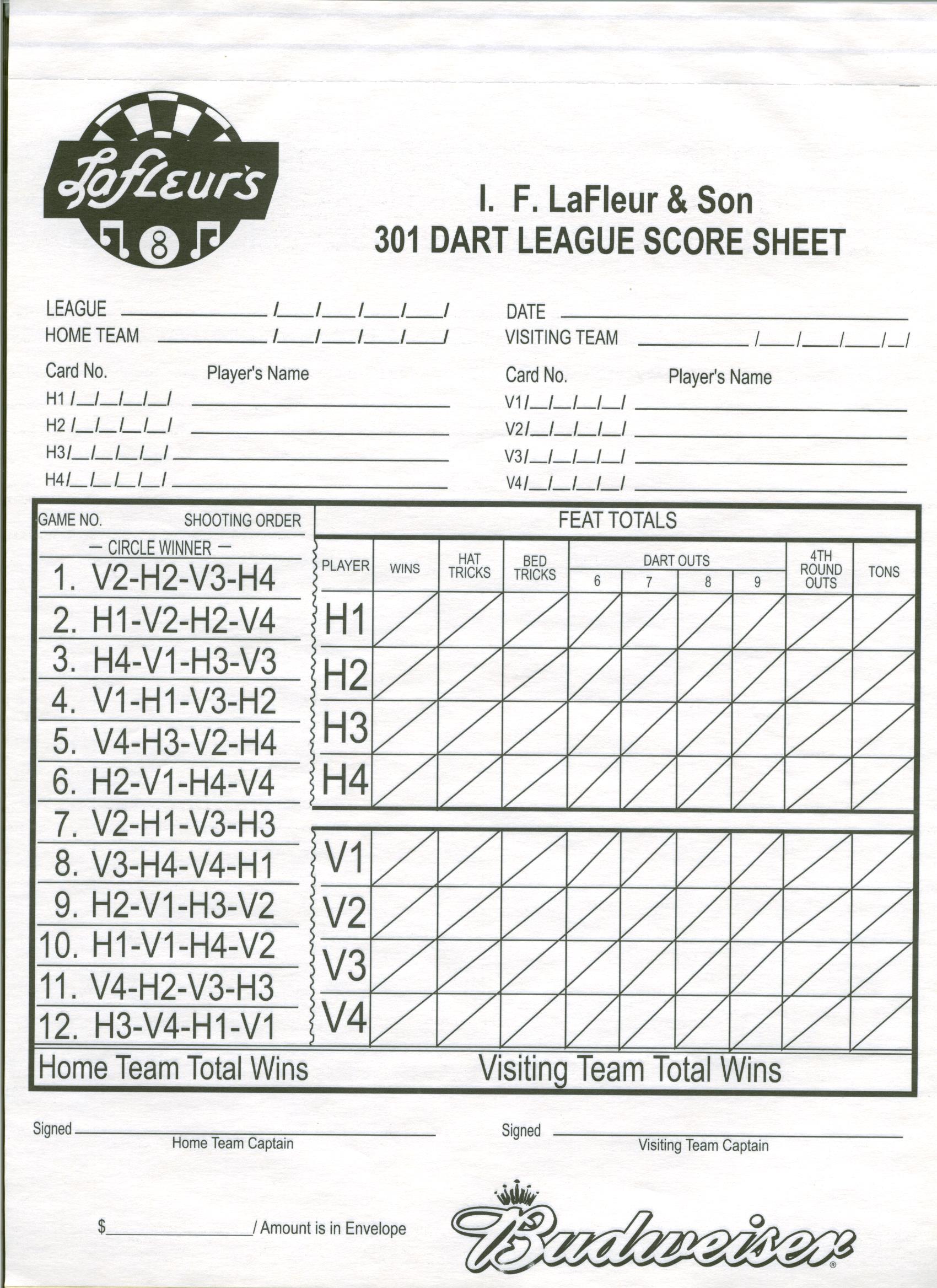 Dart Score Sheets