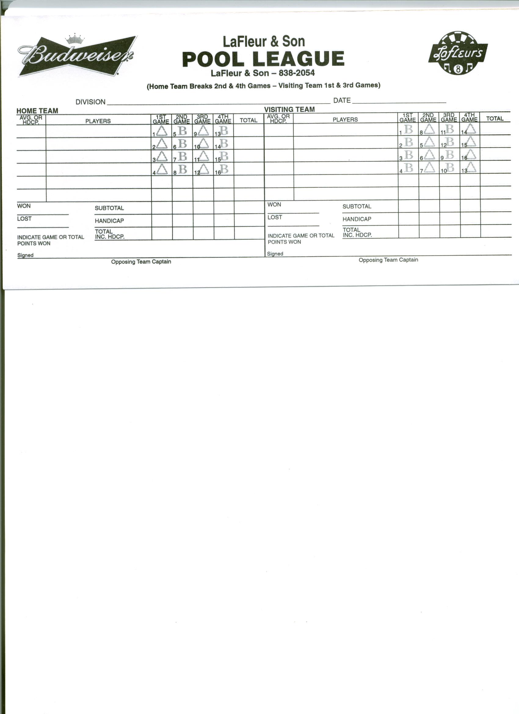 8 Ball Score Sheet